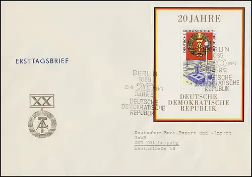 Block 28 Jahrestag 20 Jahre DDR - Block auf Schmuck-FDC Buch-Export ESSt Berlin 