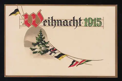 Noël 1915 Sapin dans la neige, drapeaux soufflent drapeau de guerre de l'empire, inutilisé