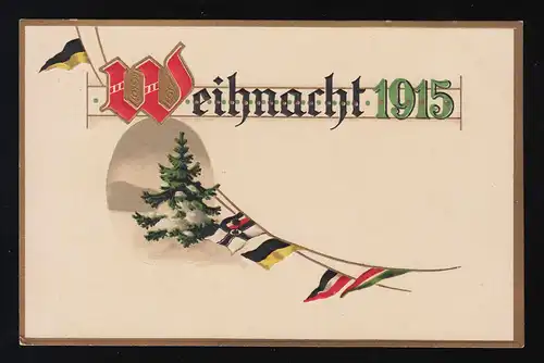 Weihnacht 1915 Tanne im Schnee, Flaggen wehen Reichskriegsflagge, ungebraucht