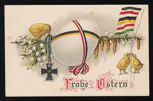 Ei mit Küken die Fahnen hissen,  Eisernes Kreuz, Frohe Ostern, ungebraucht