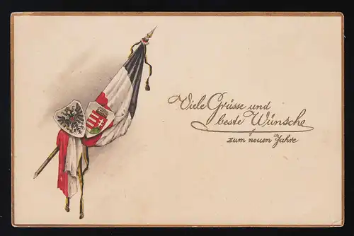 Meilleures vœux pour la nouvelle année, drapeau de Reichs avec les armoiries Dresden 31.12.1916