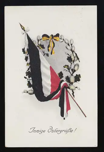 Reichsflagge Kranz Weidenkätzchen, Innige Ostergrüße, Basel 3.4.1917