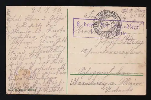 Treue um Treue Eichenlaub Reichsflagge 8. bay. Res. Reg. Feldpost Exp. 23.7.1916