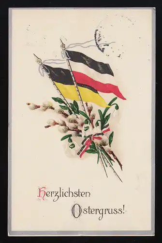 Weidenkätzchen Reichsflagge, Schneeglöckchen Ostergruss Marburg 21.4.1916