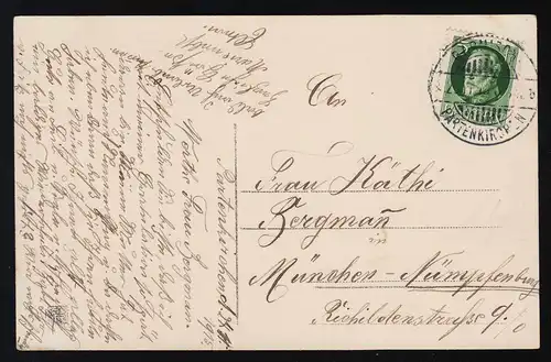 Dunkle Vase rote Rosen Reichsfarben, Glückwunsch Namenstag Garmisch 25.11.1915
