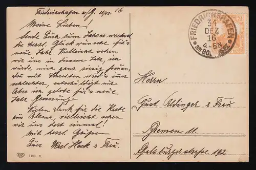 Adler Siegel Eisernes Kreuz Glückwünsche neues Jahr Friedrichshafen 31.12.1916
