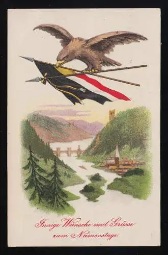 Adler mit Reichsflagge Rhein, Wünsche Grüsse Namenstag, Grossefehn 24.12.1918