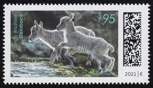 3609 Junge Wildtiere: Steinbock, nassklebend, ** postfrisch