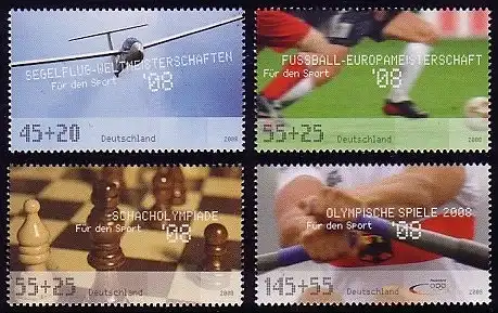 2649-2652 Sporthilfe 2008 - Segelflug Fußball Schach Olympia, Satz **