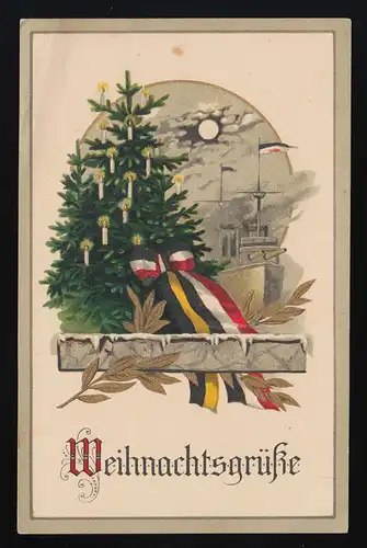 Kriegsschiff Weihnachtsbaum Fahne, Weinachtsgrüße Ermershausen 21.12.1916