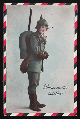 Donnerwetter tadellos! Frau in Uniform mit Pickelhaube Feldpost Hameln 20.1.1917