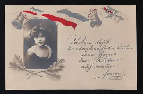 Mädchen Portrait Eichenlaub, Wenn laut die Friedensglocken läuten, ungebraucht