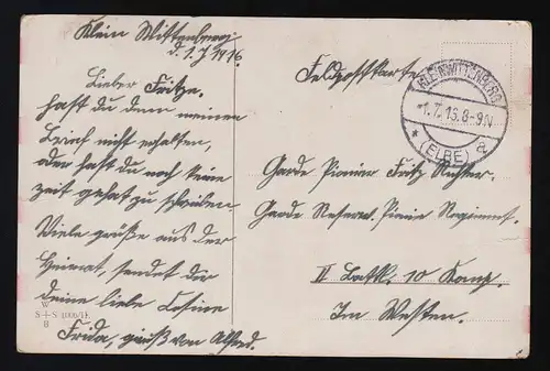 Je peux voir tes lignes, sa lettre, attendant femme, Kleinwittenberg 1.7.1916
