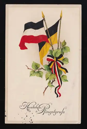 Salutation de la Pentecôte, drapeau de l'Empire avec feuillage et boucle, Cöln 13.6.1916