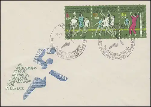 1928-1930 Handball-WM der Männer 1974: Zusammendruck auf Schmuck-FDC ESSt Berlin
