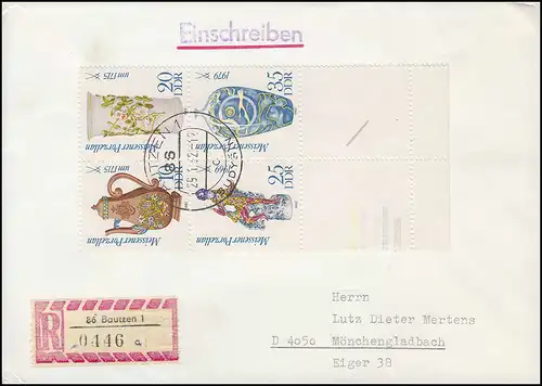 2667-2670L Porzellan 1982: Rand-Viererblock mit LF auf R-Brief  BAUTZEN 29.1.82