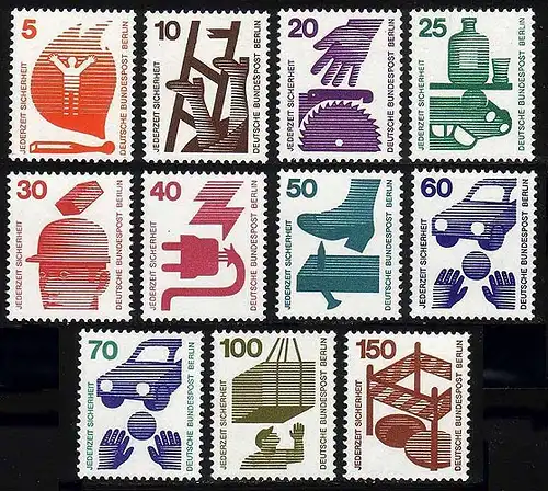 402ff Droit de timbres Prévention des accidents, 11 valeurs complètes, ensemble frais **