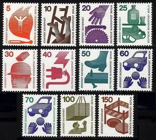 402ff Droit de timbres Prévention des accidents, 11 valeurs complètes, ensemble frais **