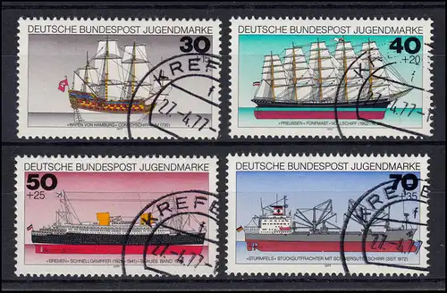 929-932 Jeunes navires allemands 1977: ensemble de timbre circulaire KREFELD 27.4.77