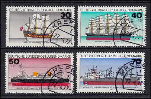 929-932 Jugend Deutsche Schiffe 1977: Satz Rundstempel KREFELD 27.4.77