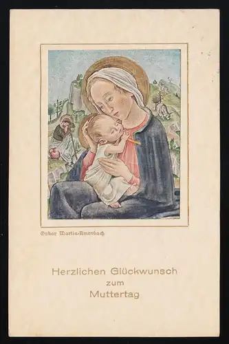 Maria mit dem Jesuskind, Oskar Martin Amorbach, Glückwunsch Muttertag 8.5.1936
