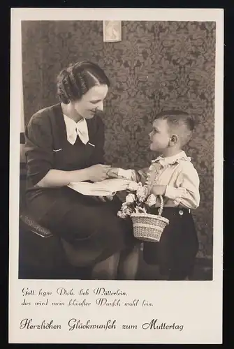 Gott segne Dich, lieb Mütterlein Kind Mutter Blumen Korb Muttertag, ungebraucht