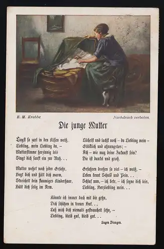 Die junge Mutter wiegt das Kind, Gedicht Eugen Stangen H.M.Krabbe Graz 21.1.1916