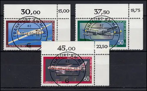 1040+1042+1043 Jeunesse Aéronautique 1980: 3 timbres avec KBWZ O FfM