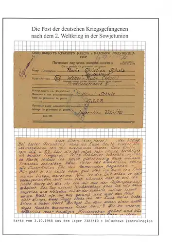 Poste de prisonniers de guerre Tula Bologne Camp 7323/10 CCPP par temps 3.10.1948