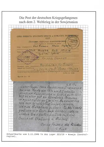 Kriegsgefangenenpost Lager 323/ 19 Tula Nowaja Antwortkarte Giessen 7.11.1946