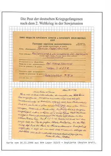 Poste de prisonniers de guerre de Degtiarsk camp 313/3 URSS vers Hechenwang 16.11.1946