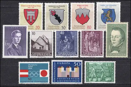 437-448 Liechtenstein millésime 1964 complet, frais de port