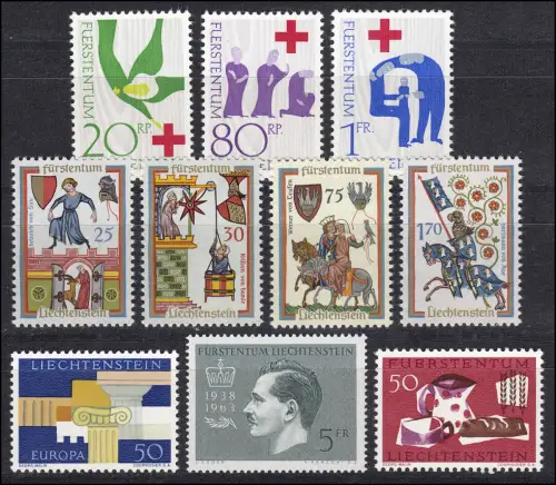 427-436 Liechtenstein millésime 1963 complet, frais de port