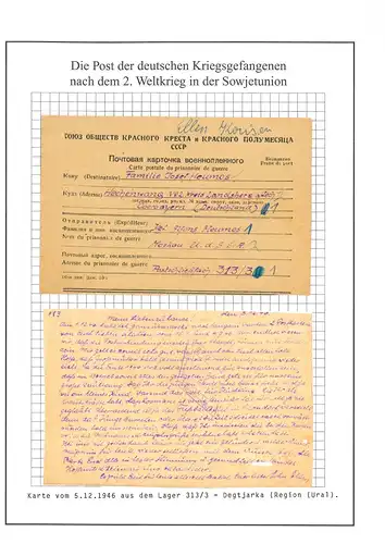 Poste de prisonniers de guerre de Degtiarsk camp 313/3 URSS vers Hechenwang 5.12.1946