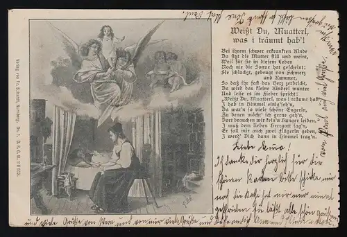 Mère lit bébé Ange Tu sais Muatterl was i rêver Avoir une petite cellule 17.10.1898