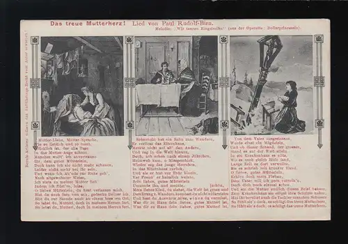 Das treue Mutterherz, Lied Paul Rudolf Birn, 3 Illustrationen, ungebraucht