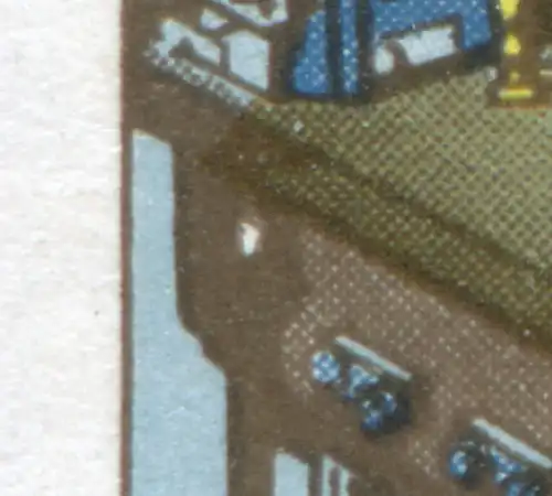 3332 Fernmeldeunion 10 Pf: weißer Fleck über linkem Tischbein, Feld 14 **