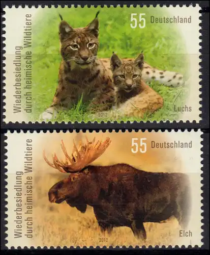 2913-2914 Animaux sauvages 2012: Lynx et élan, ensemble ** frais de port