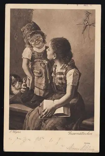 Grand-mère grand-père G. Wagner, enfant lunettes en nickel + chat, Munich 31.12.1919