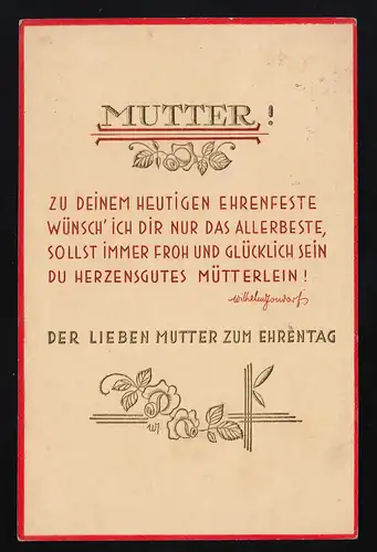 Mutter! Zu deinem heutigen Ehrenfeste, W. Jondorf, Friedrichshafen 13.5.1934