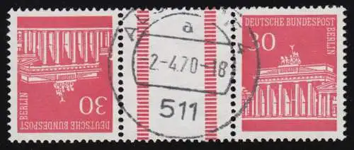 288I Brandenburger Tor 30 Pf: als KZ 3a mit PLF I weißer Strich, ALSDORF 2.4.70