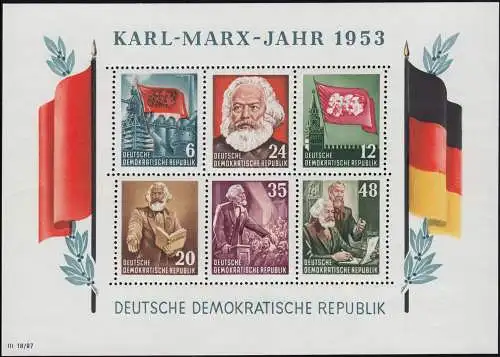 Block 8AYI Karl Marx - nach rechts versetzte Zähnung der unteren Markenreihe **