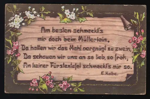 Am besten schmeckt's mir doch beim Mütterlein, Text E.Kolbe Blumen, ungebraucht