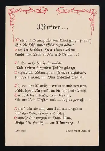 Mutter..! Vermagst Du das Wort ganz zu fassen? August Ernst Rouland, ungebraucht