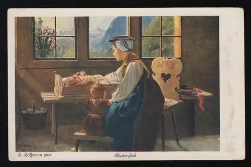 Mutter Wiege Kleinkind, Bauern Stube Tracht, H.Hoffmann Nürnberg 1.8.1925