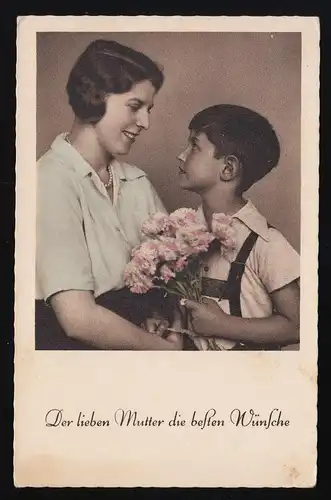 Mère + Fils apporte des fleurs, douce Mères meilleurs vœux, Francfort 17.5.1941