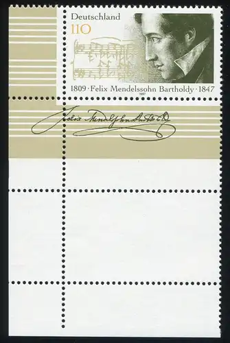 1953L Mendelssohn: Coin en bas à gauche avec le champ blanc en taille de marque, **