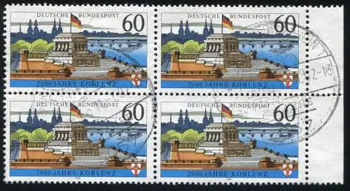 1583x Koblenz ohne Fluoreszenz - Randviererblock, 1 Marke Einriss, SSt 11.1.92