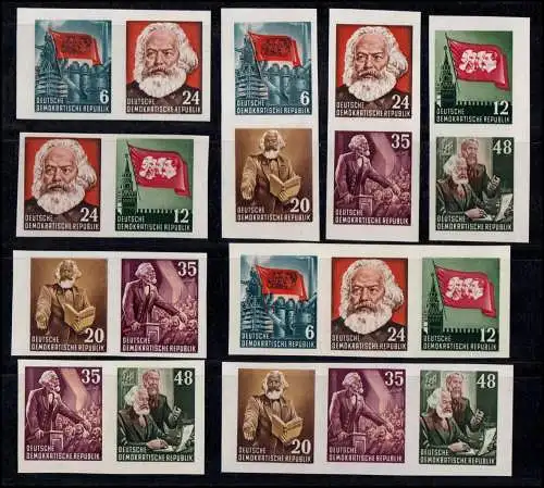 386-391B YI aus Block 8B Marx, 9 ungezähnte ZD, Set postfrisch **