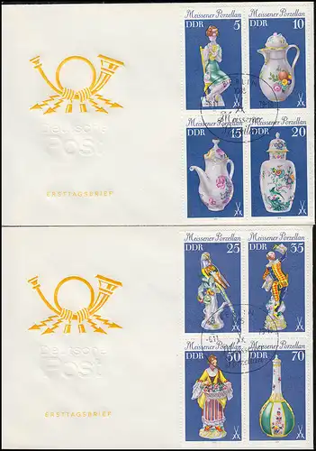 2464-2471 Meissener Porzellan 1979, 2 ZD-Vierer auf 2 Schmuck-FDC ESSt Berlin